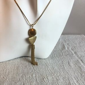 Brushed gold tone tassel necklace 32” #194